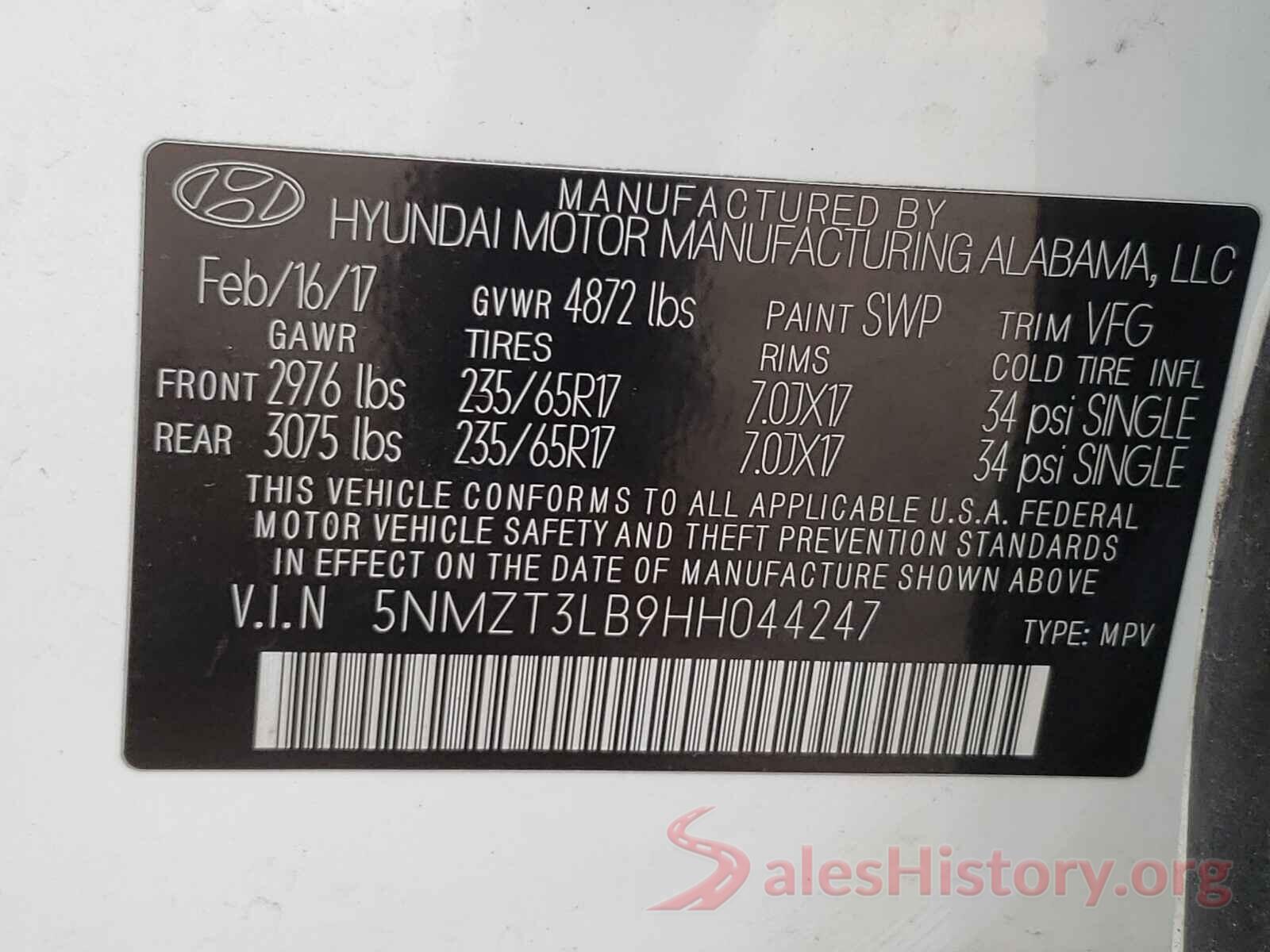 5NMZT3LB9HH044247 2017 HYUNDAI SANTA FE