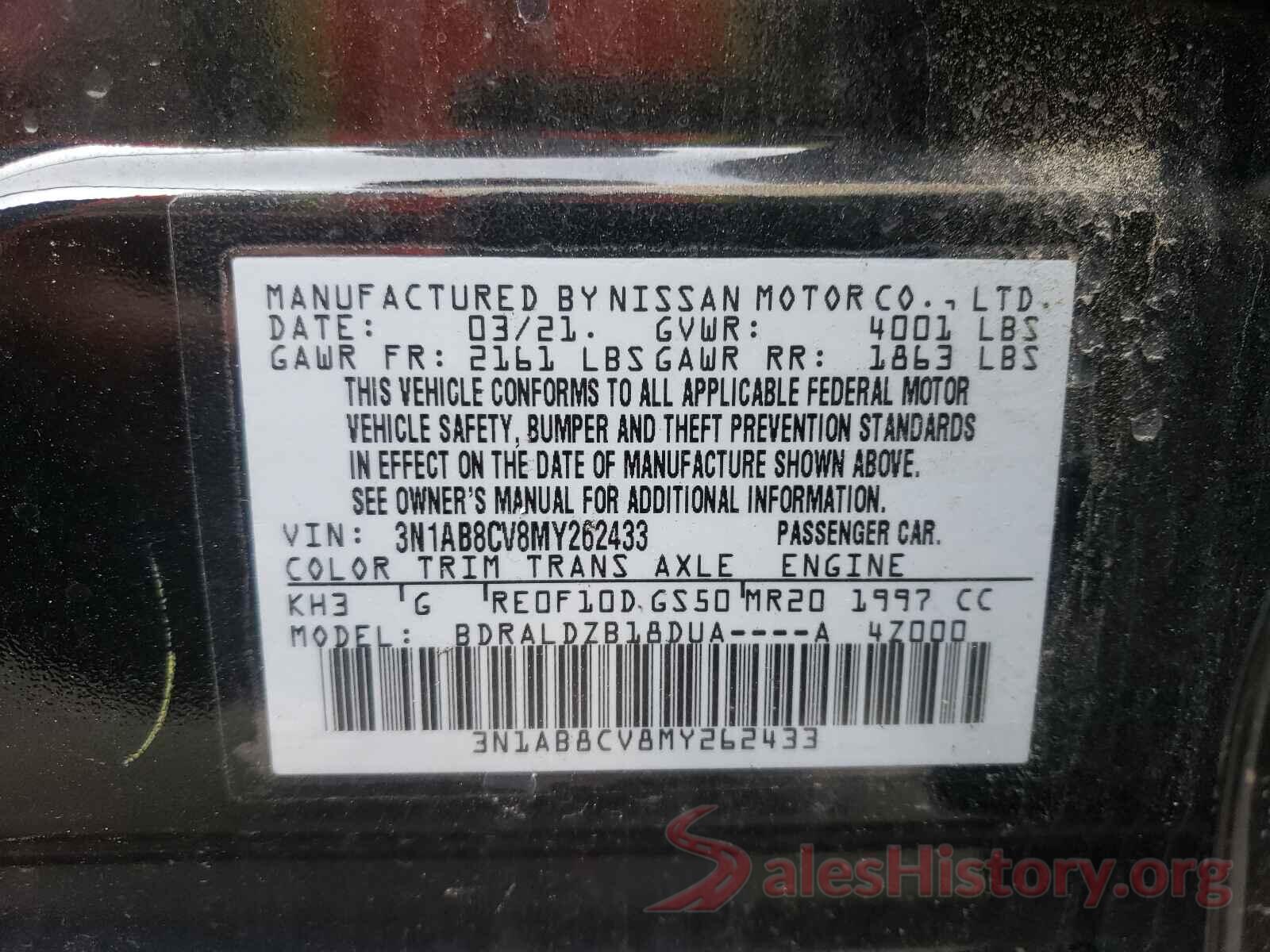 3N1AB8CV8MY262433 2021 NISSAN SENTRA