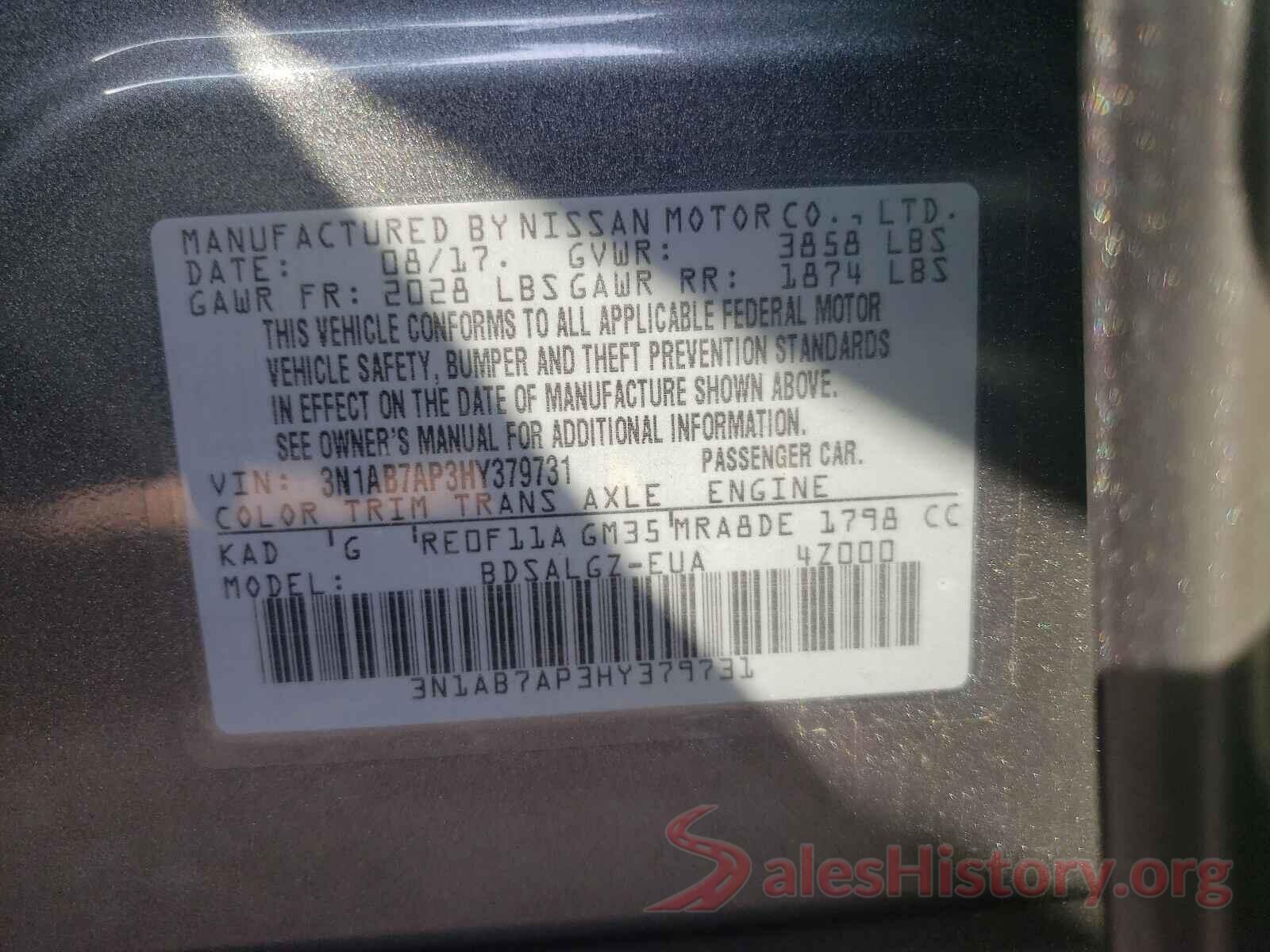 3N1AB7AP3HY379731 2017 NISSAN SENTRA