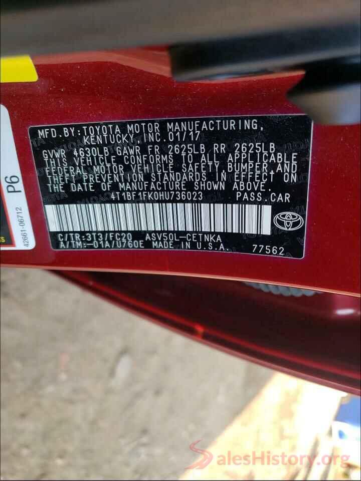 4T1BF1FK0HU736023 2017 TOYOTA CAMRY