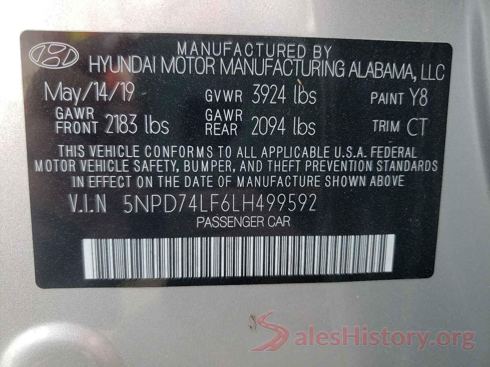 5NPD74LF6LH499592 2020 HYUNDAI ELANTRA