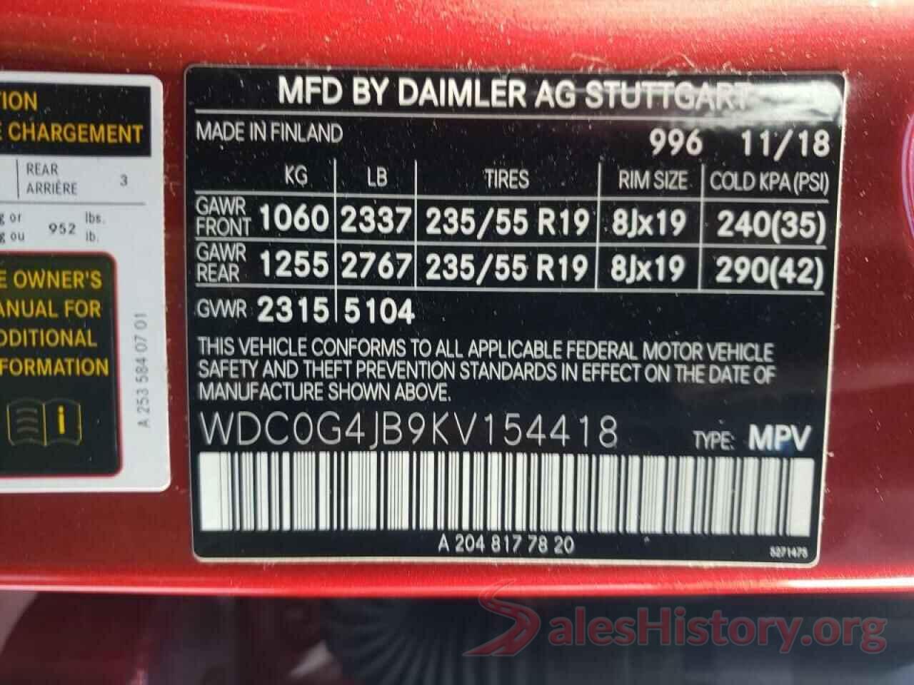 WDC0G4JB9KV154418 2019 MERCEDES-BENZ GLC-CLASS