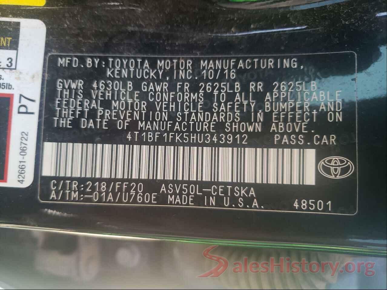 4T1BF1FK5HU343912 2017 TOYOTA CAMRY