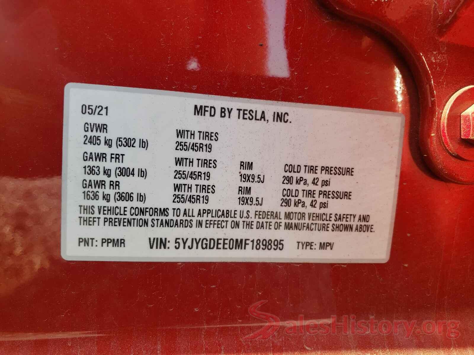 5YJYGDEE0MF189895 2021 TESLA MODEL Y