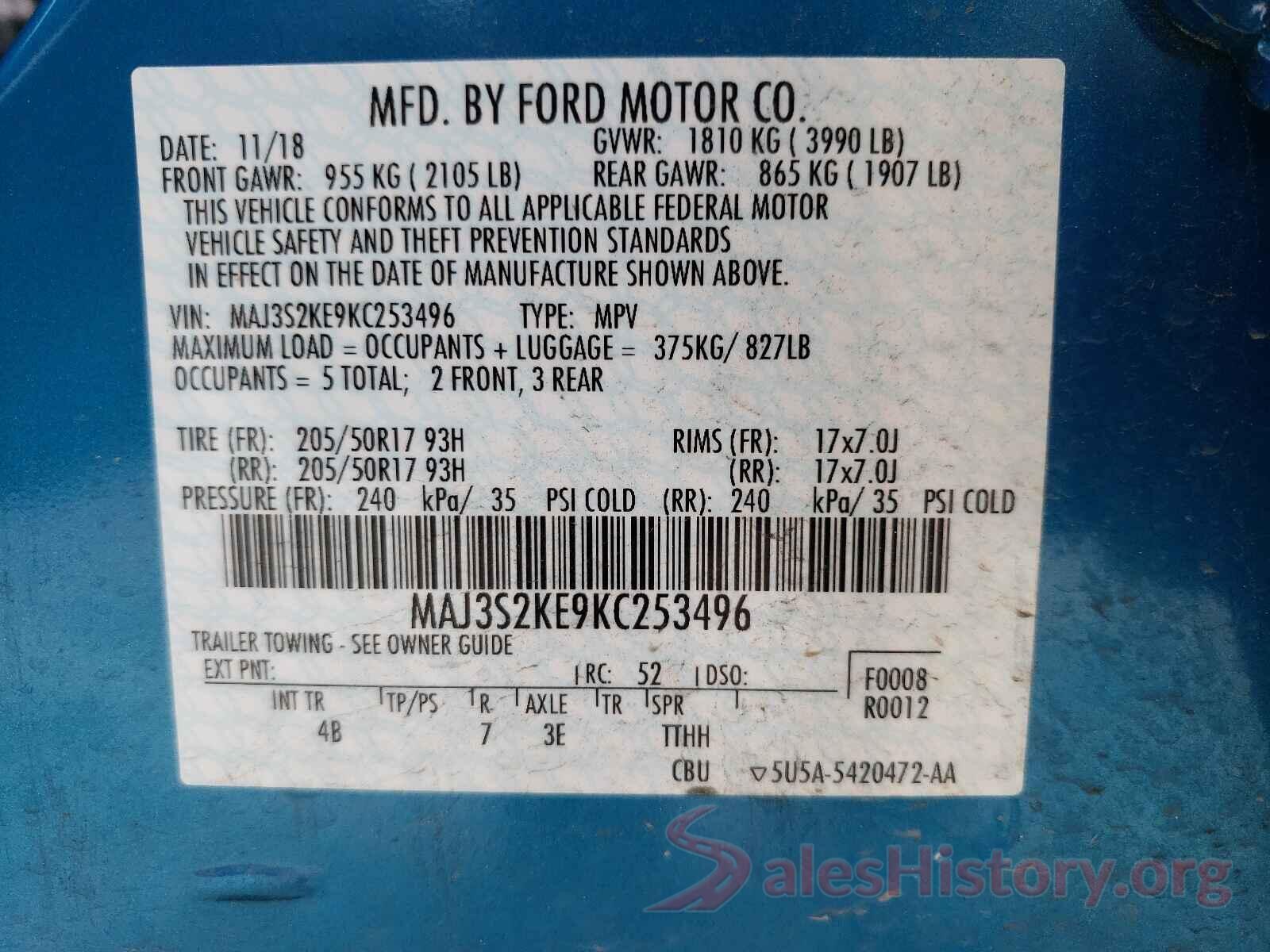 MAJ3S2KE9KC253496 2019 FORD ALL OTHER