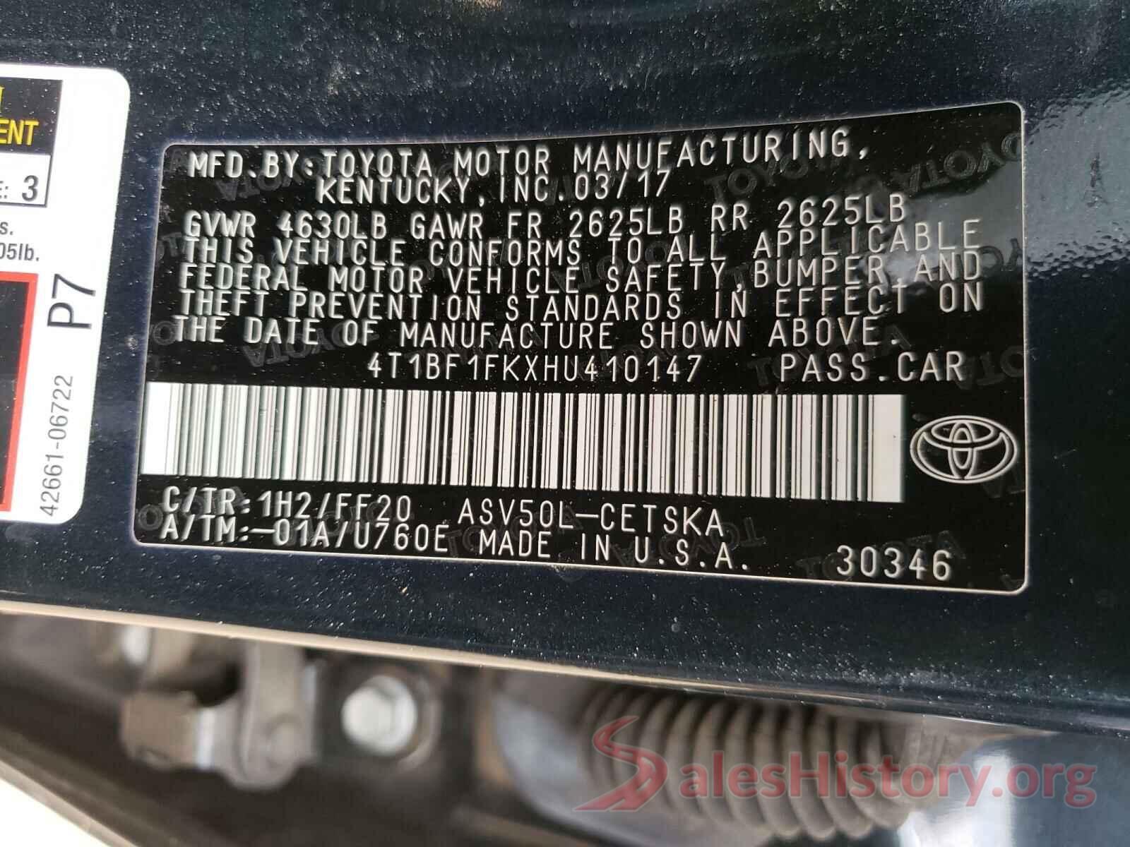 4T1BF1FKXHU410147 2017 TOYOTA CAMRY