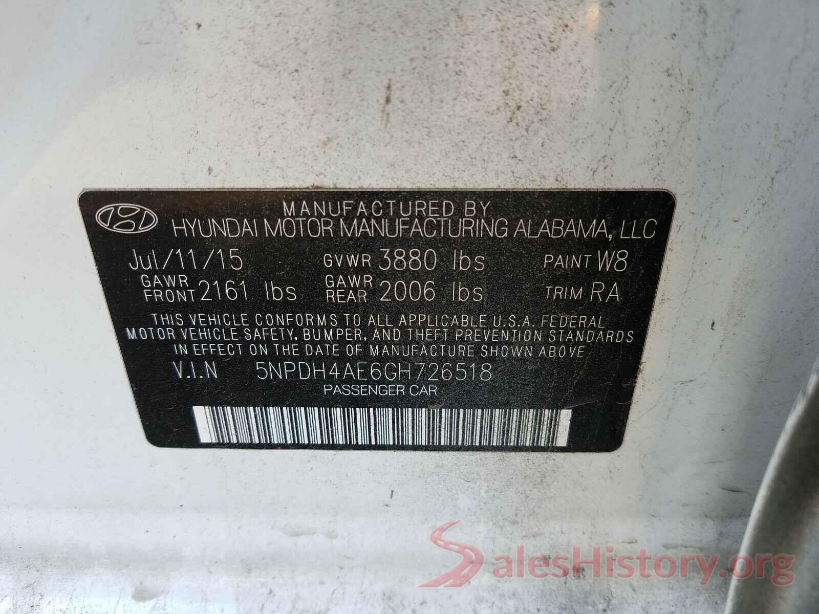 5NPDH4AE6GH726518 2016 HYUNDAI ELANTRA