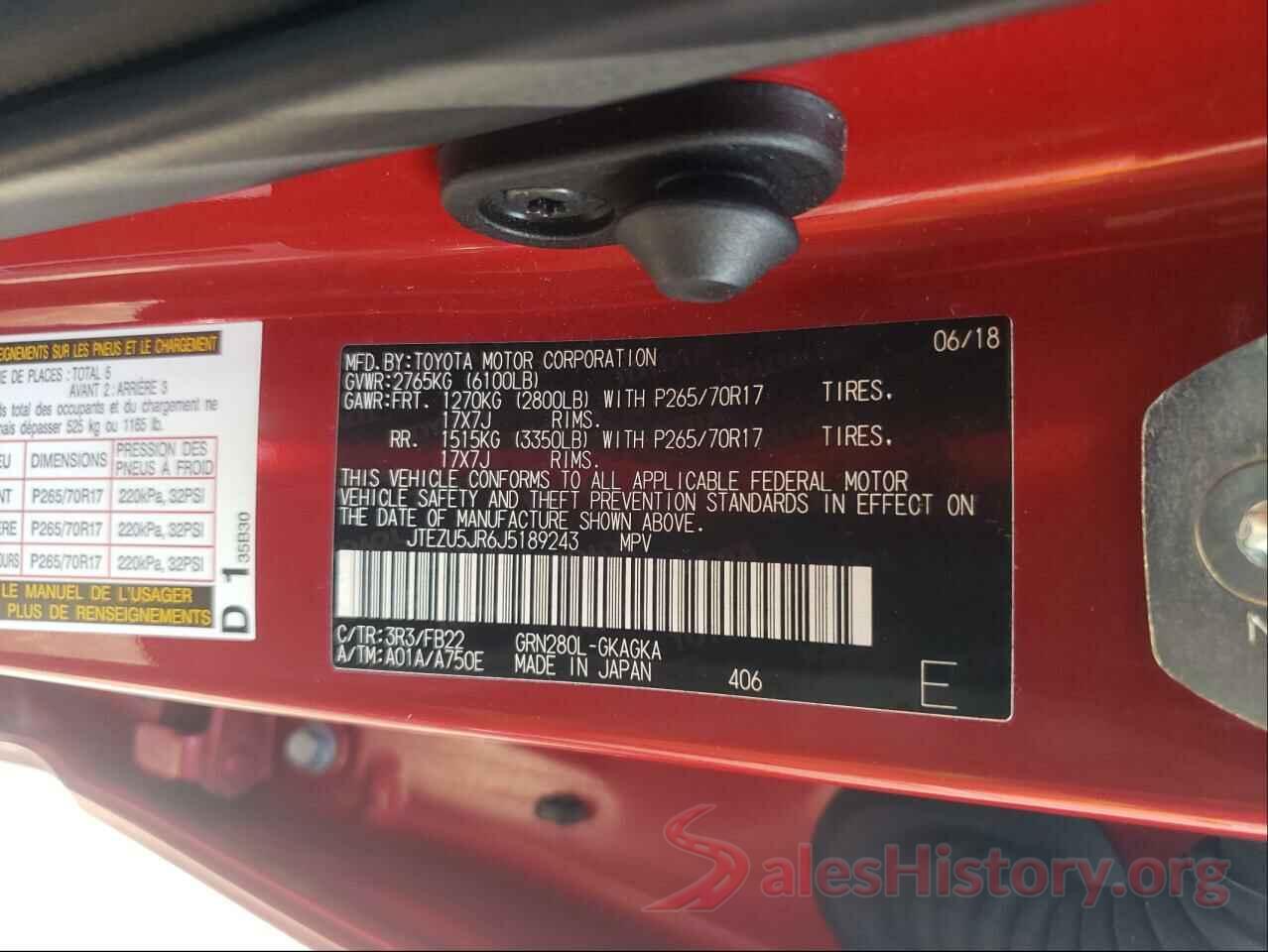 JTEZU5JR6J5189243 2018 TOYOTA 4RUNNER