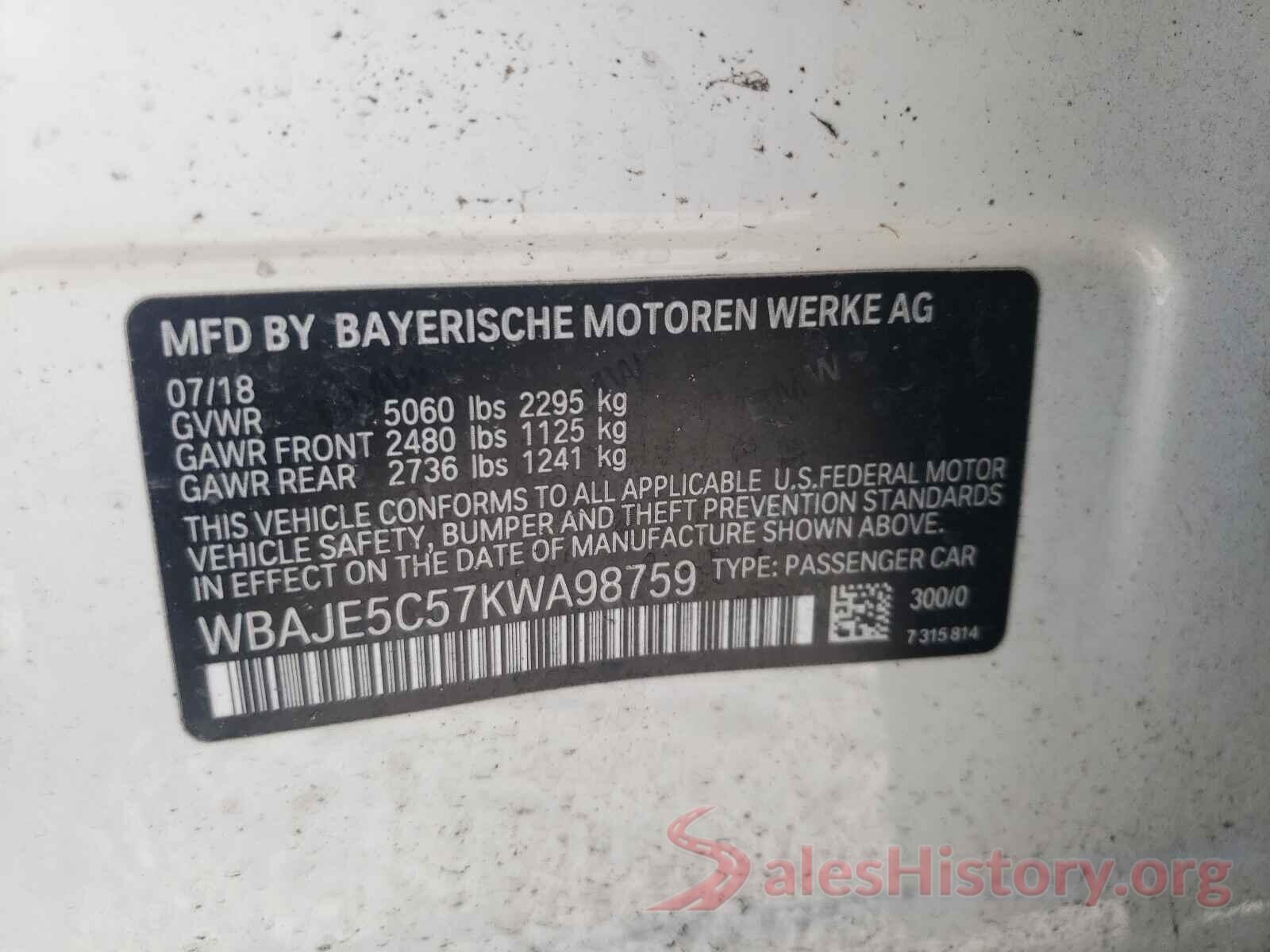 WBAJE5C57KWA98759 2019 BMW 5 SERIES