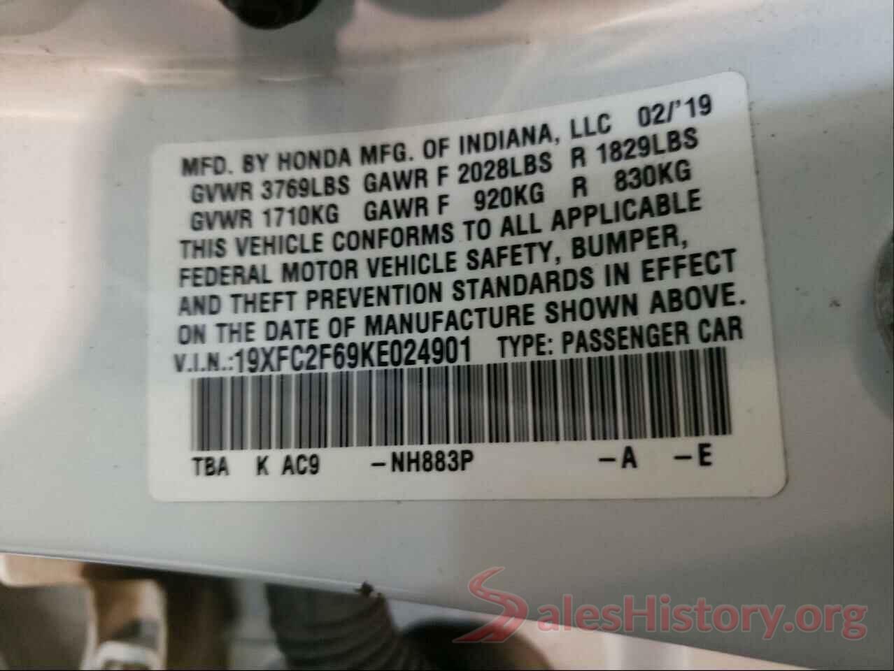 19XFC2F69KE024901 2019 HONDA CIVIC