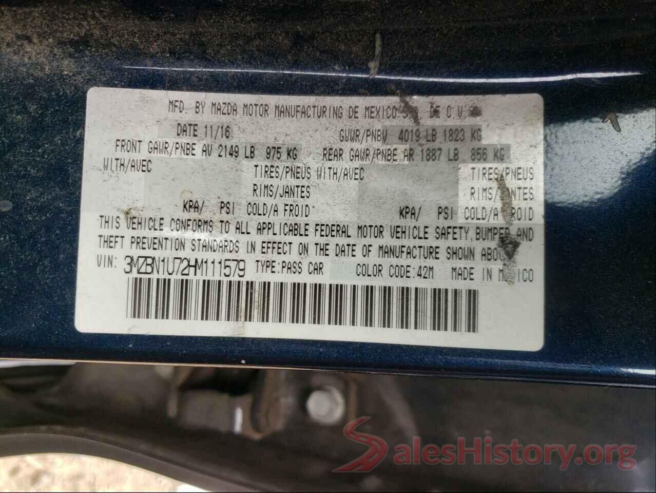 3MZBN1U72HM111579 2017 MAZDA 3