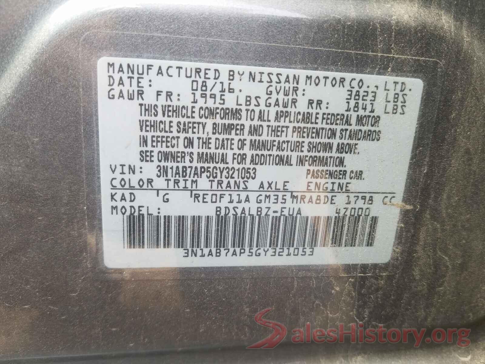 3N1AB7AP5GY321053 2016 NISSAN SENTRA