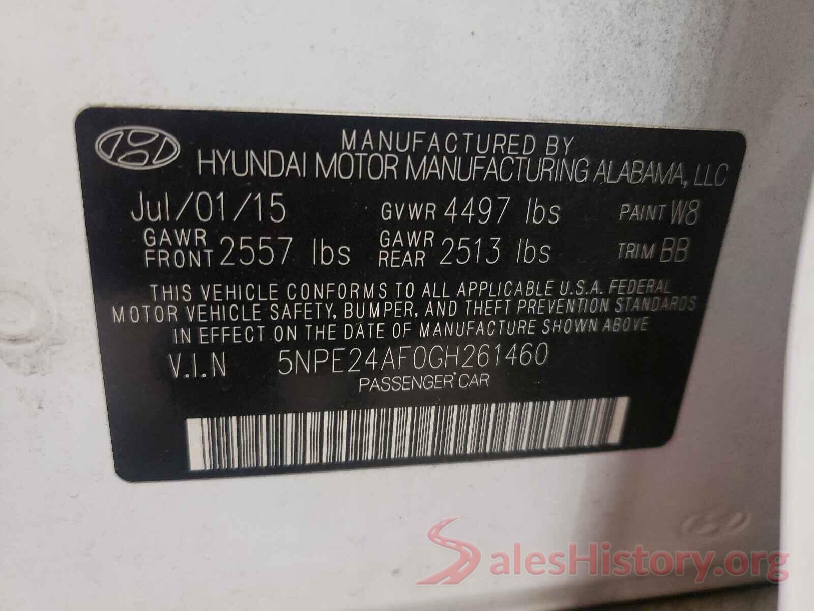 5NPE24AF0GH261460 2016 HYUNDAI SONATA