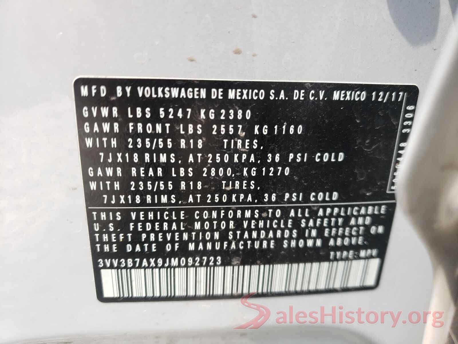 3VV3B7AX9JM092723 2018 VOLKSWAGEN TIGUAN