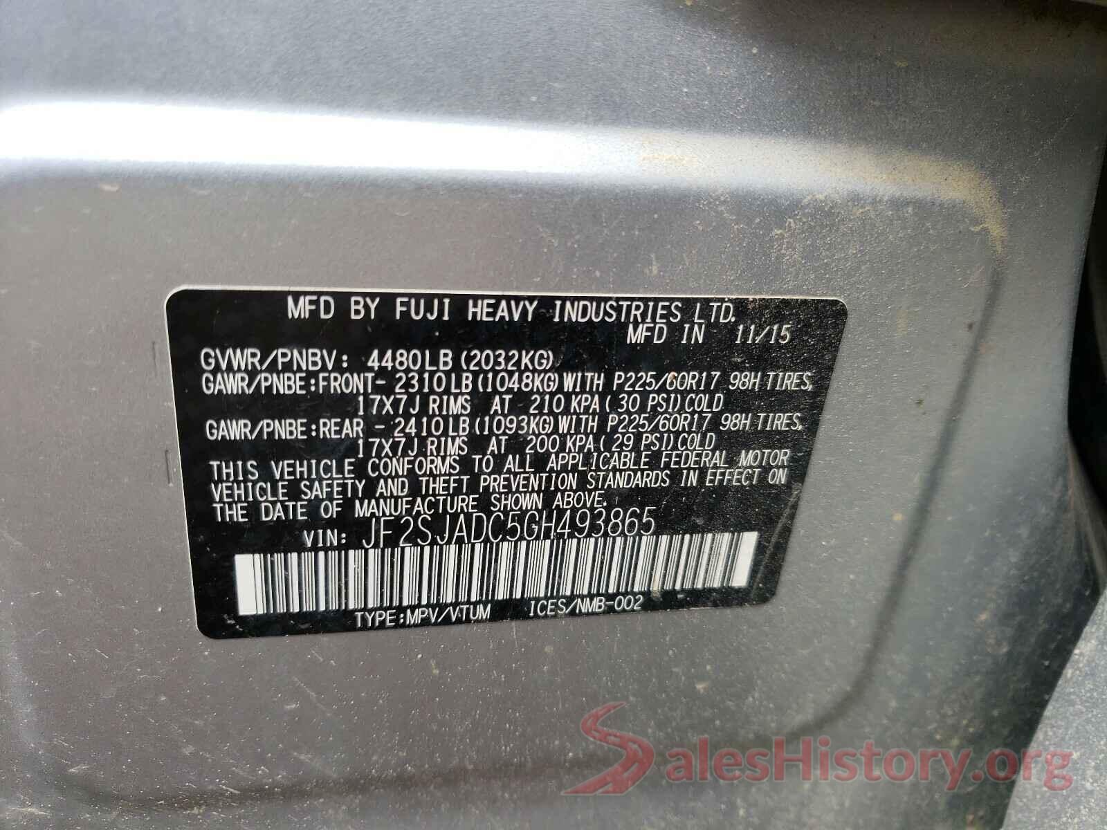 JF2SJADC5GH493865 2016 SUBARU FORESTER