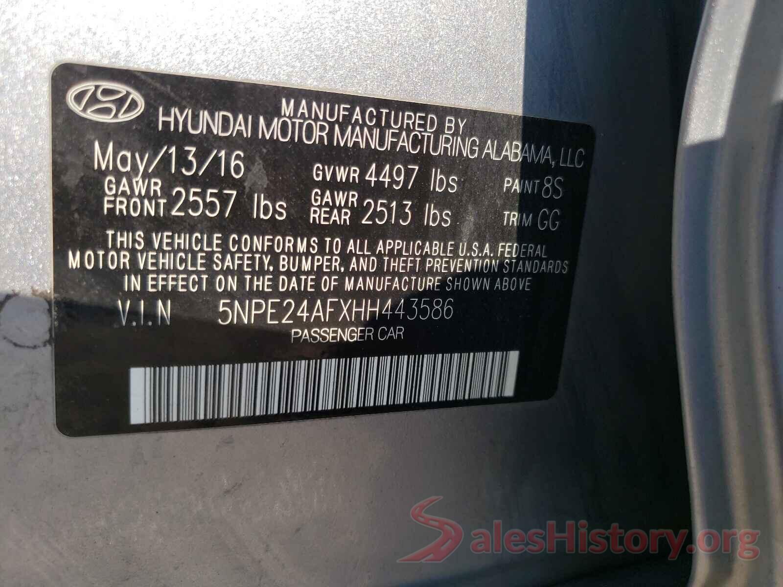 5NPE24AFXHH443586 2017 HYUNDAI SONATA