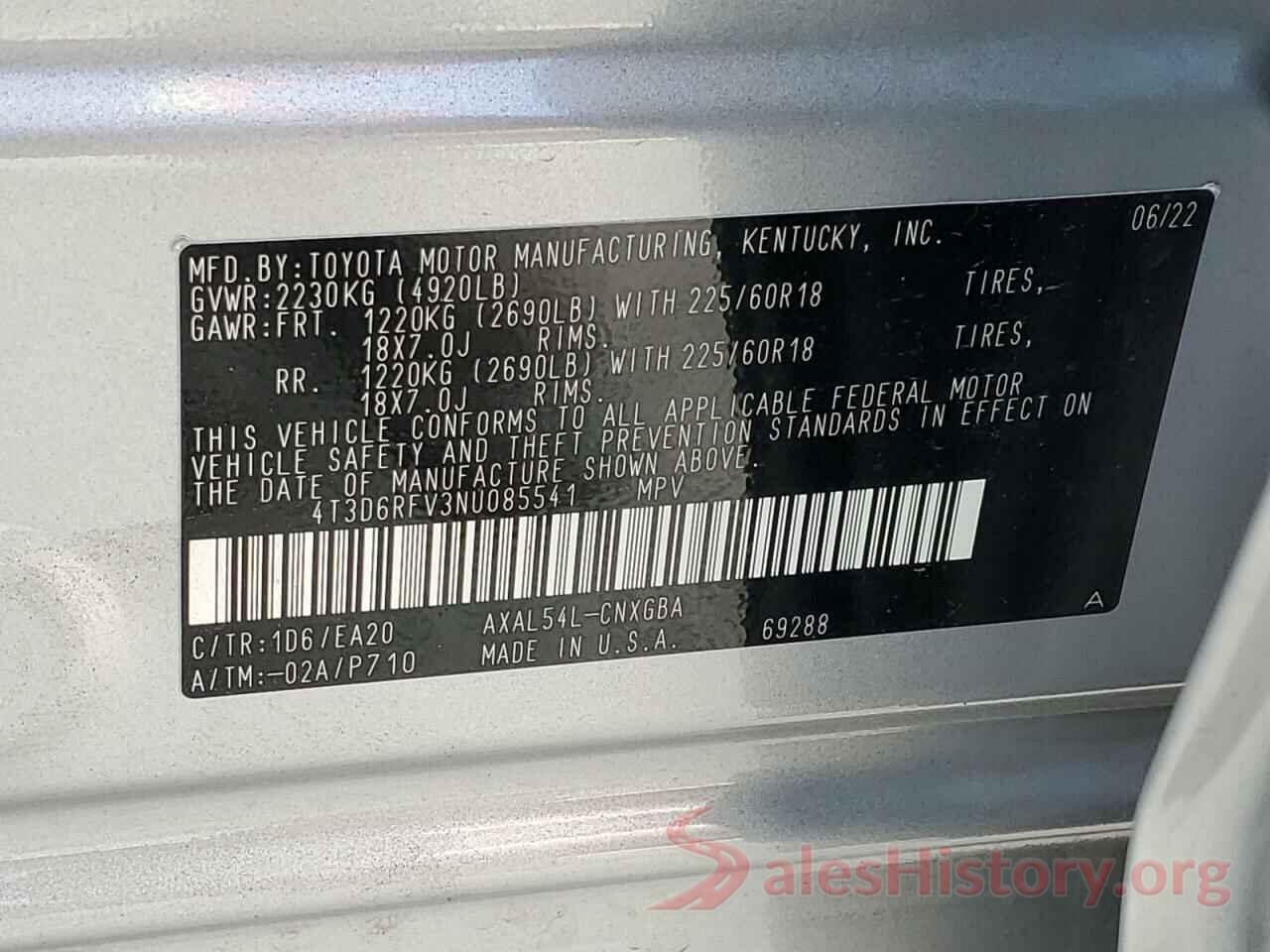 4T3D6RFV3NU085541 2022 TOYOTA RAV4