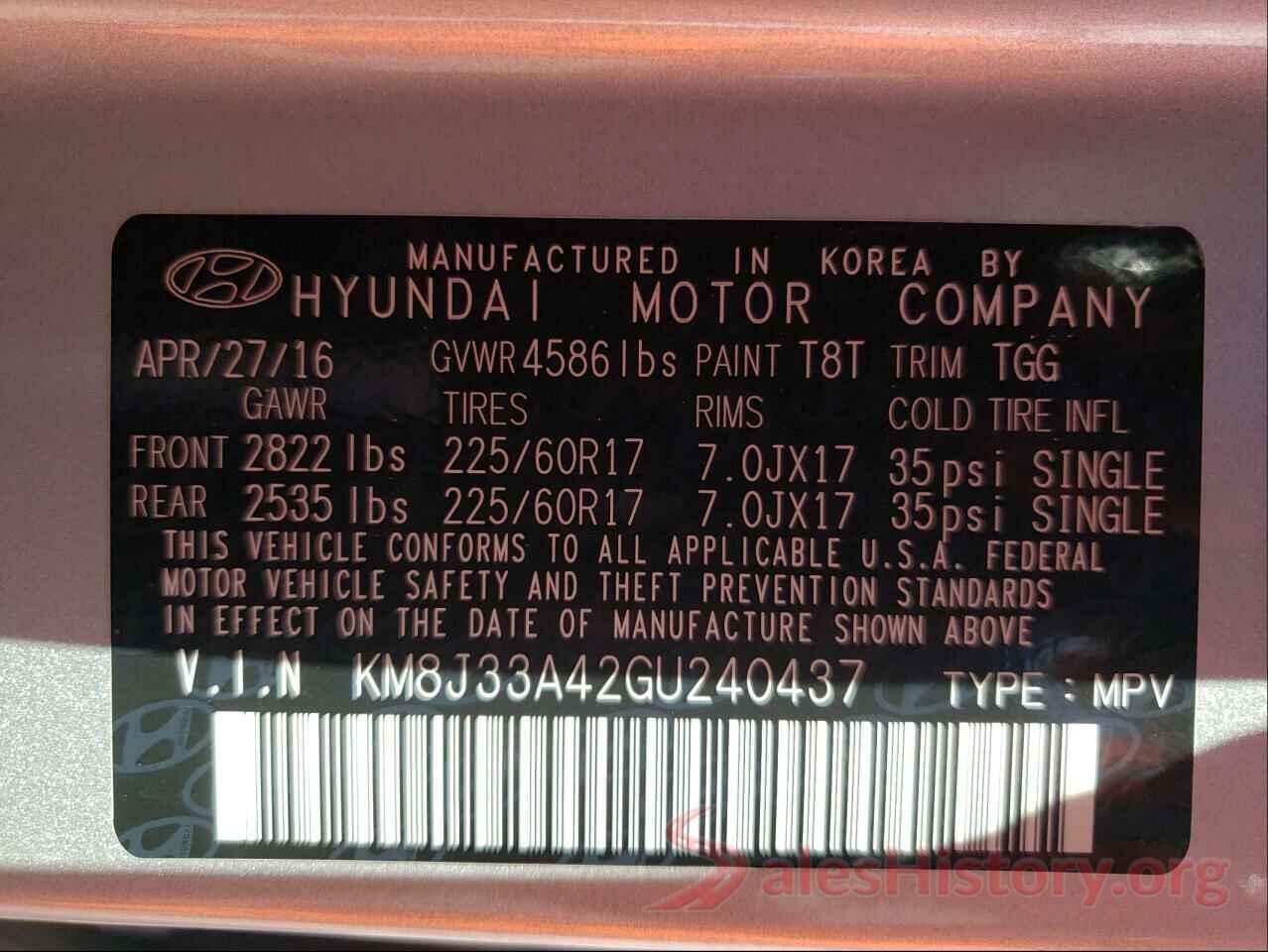 KM8J33A42GU240437 2016 HYUNDAI TUCSON