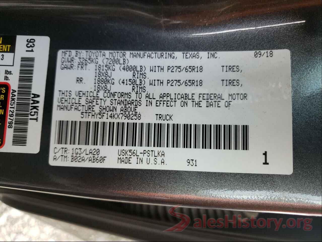 5TFHY5F14KX790258 2019 TOYOTA TUNDRA