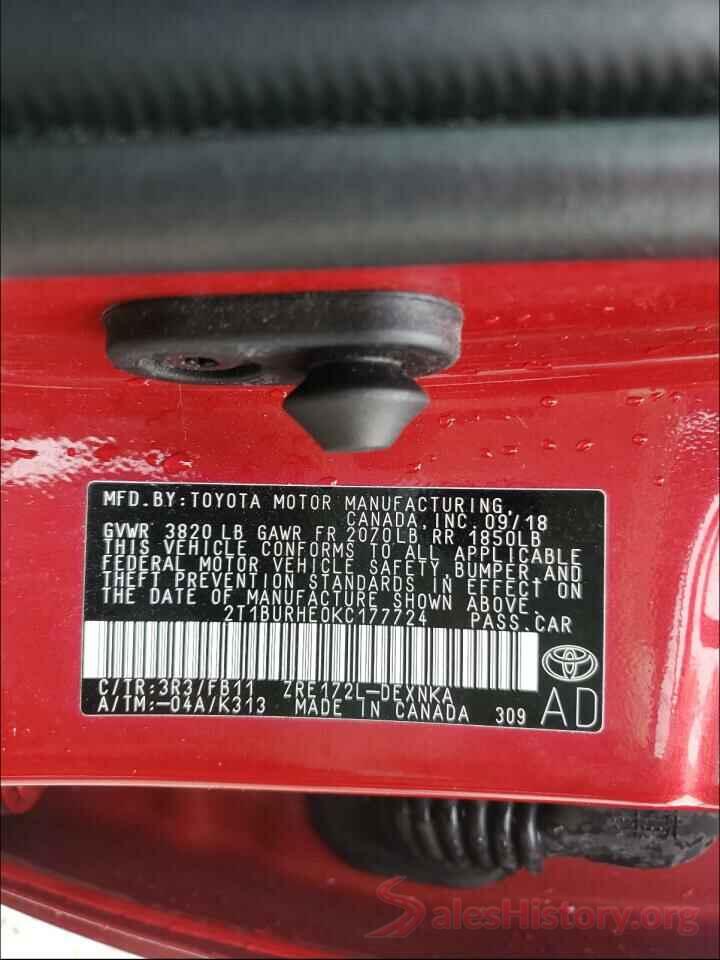 2T1BURHE0KC177724 2019 TOYOTA COROLLA