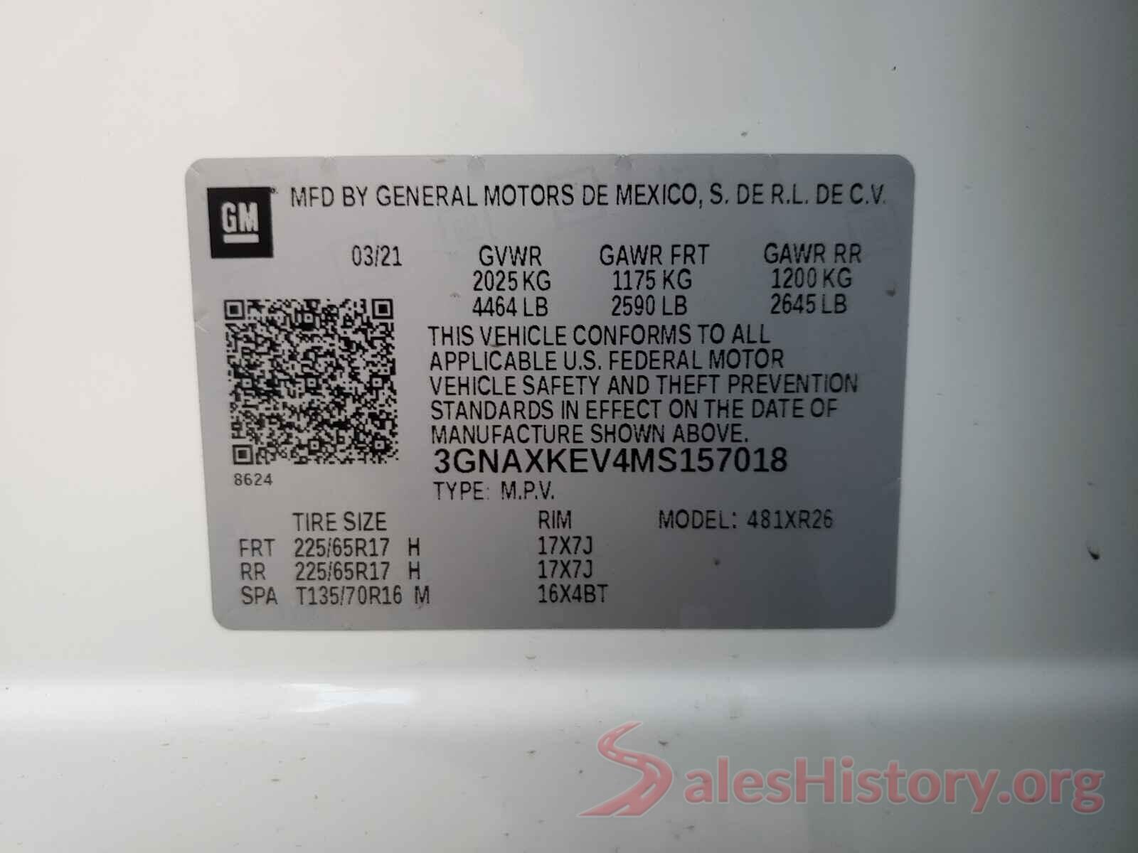 3GNAXKEV4MS157018 2021 CHEVROLET EQUINOX