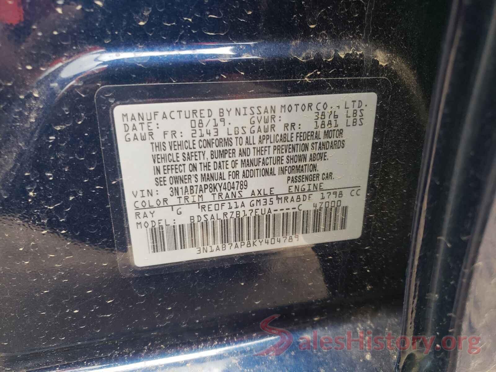 3N1AB7AP8KY404789 2019 NISSAN SENTRA