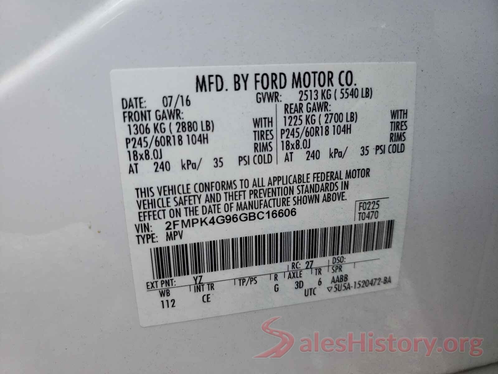 2FMPK4G96GBC16606 2016 FORD EDGE