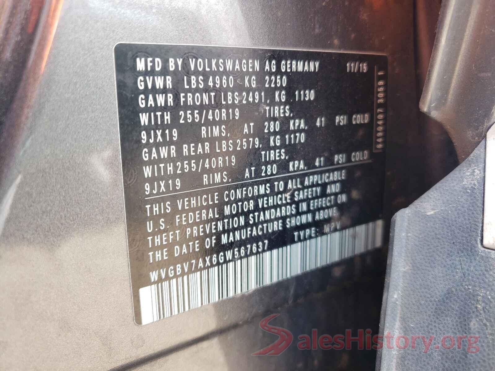 WVGBV7AX6GW567637 2016 VOLKSWAGEN TIGUAN