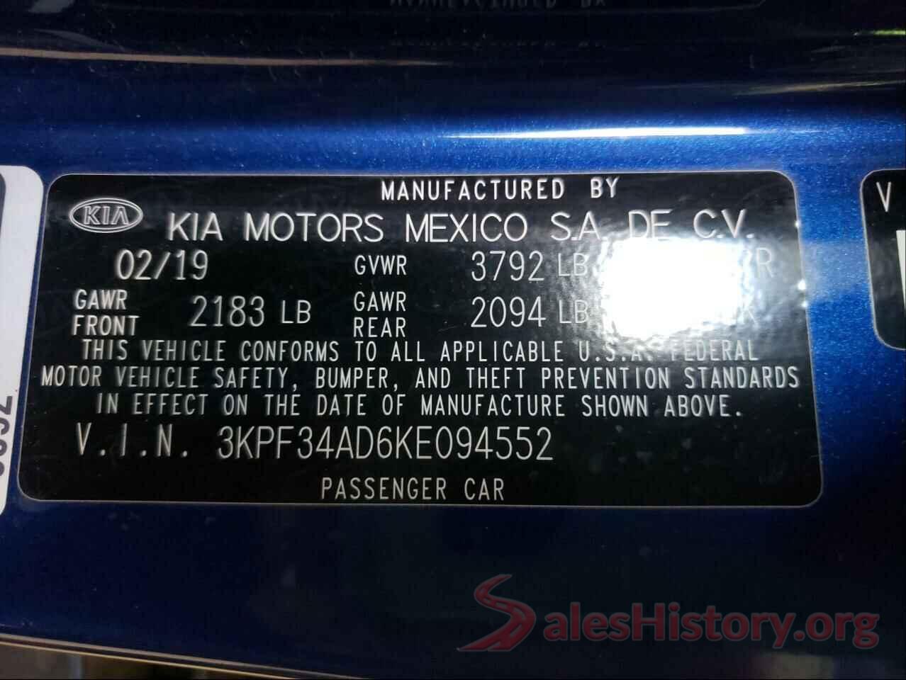 3KPF34AD6KE094552 2019 KIA FORTE