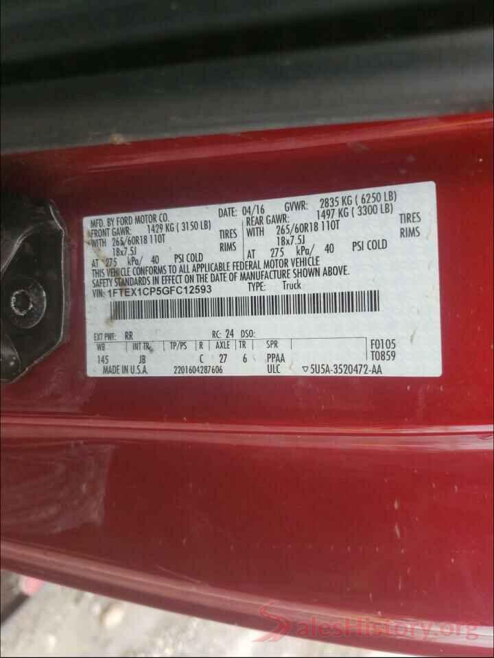 1FTEX1CP5GFC12593 2016 FORD F-150