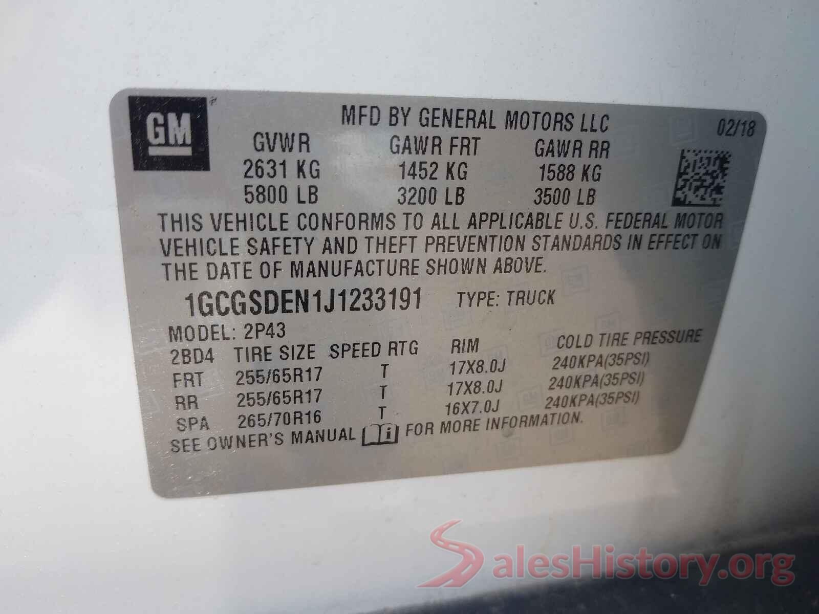 1GCGSDEN1J1233191 2018 CHEVROLET COLORADO