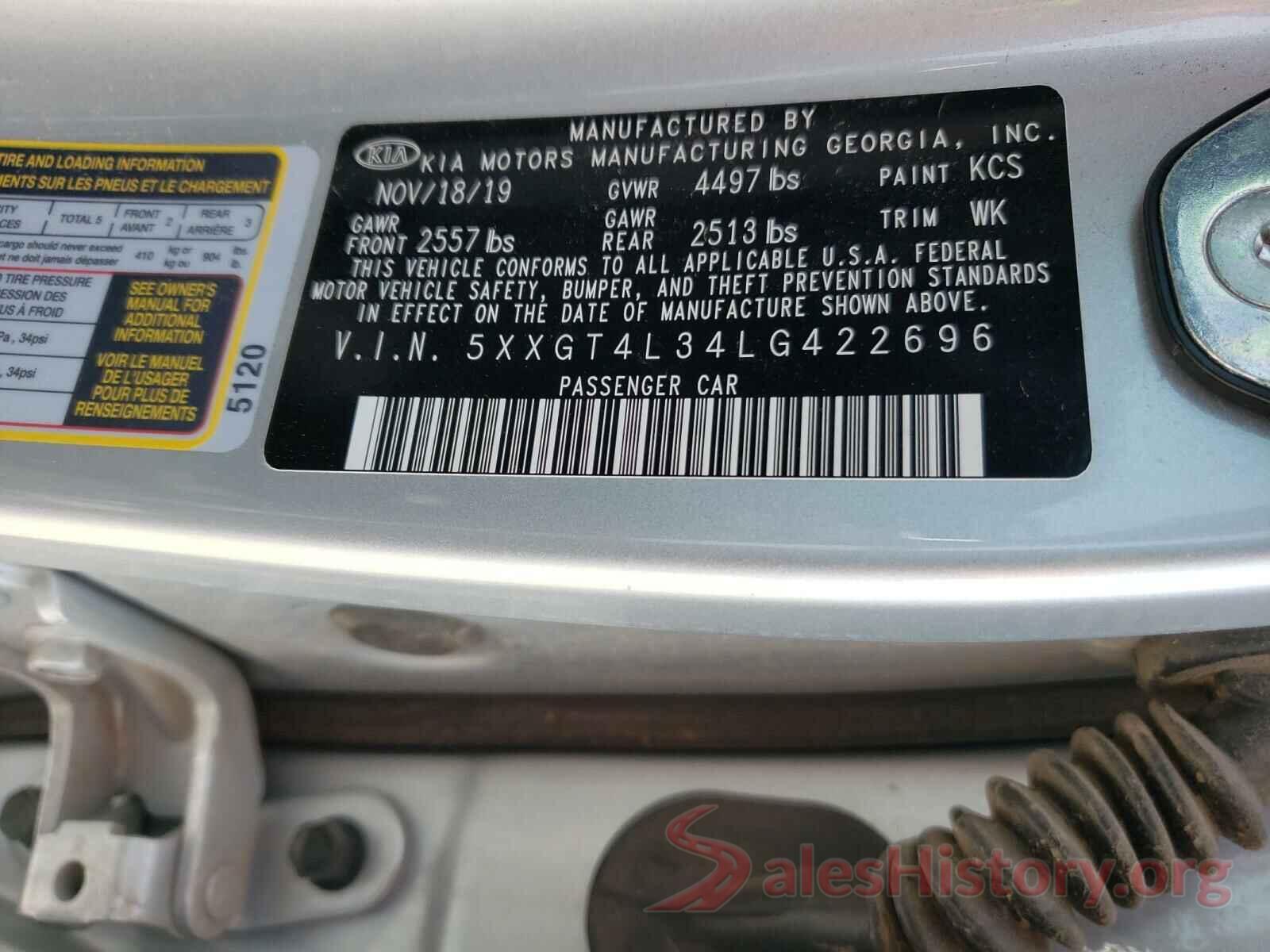 5XXGT4L34LG422696 2020 KIA OPTIMA