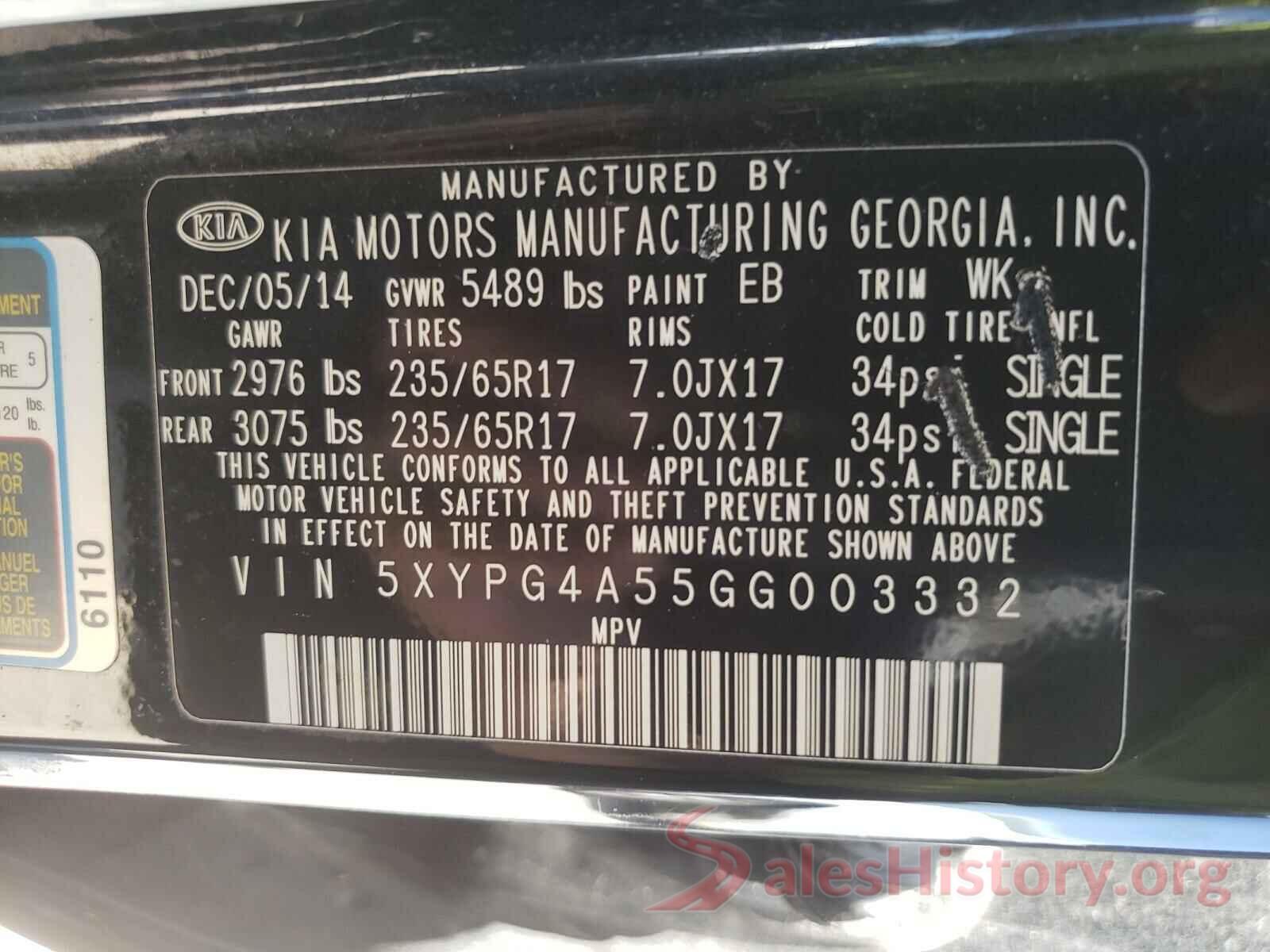 5XYPG4A55GG003332 2016 KIA SORENTO