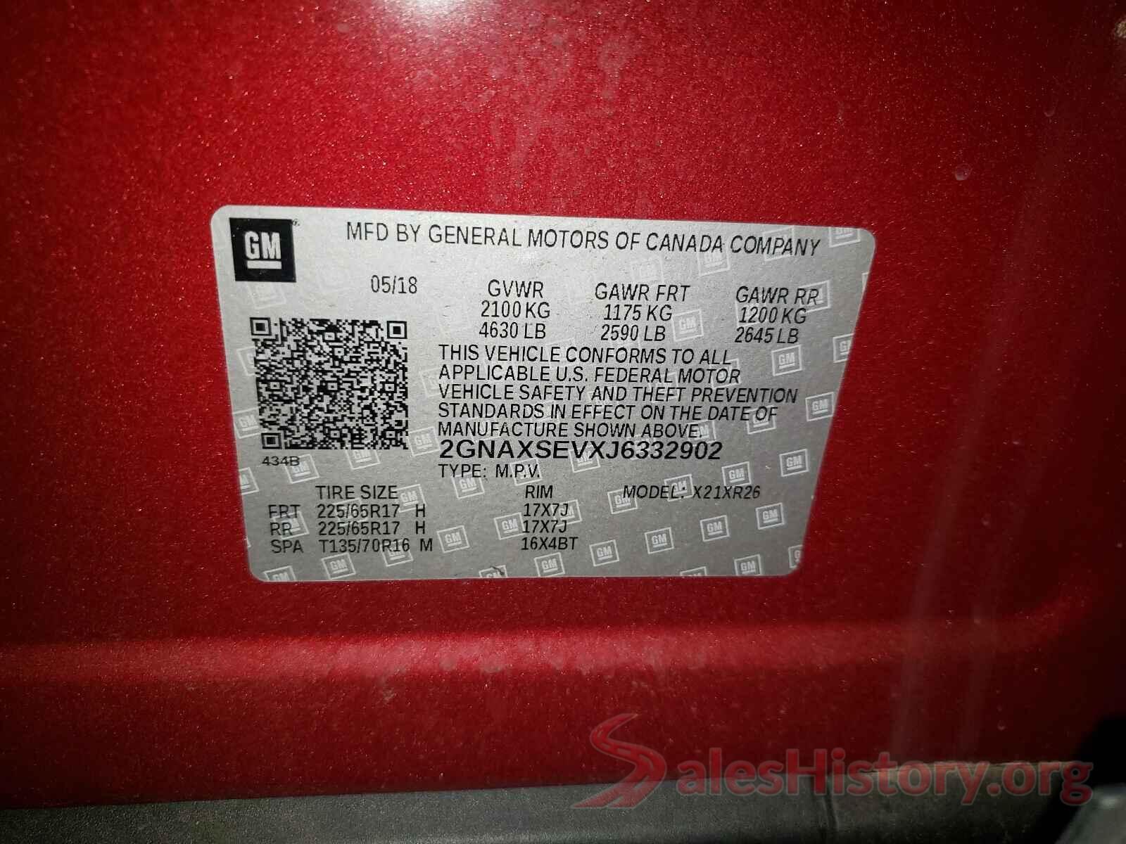 2GNAXSEVXJ6332902 2018 CHEVROLET EQUINOX