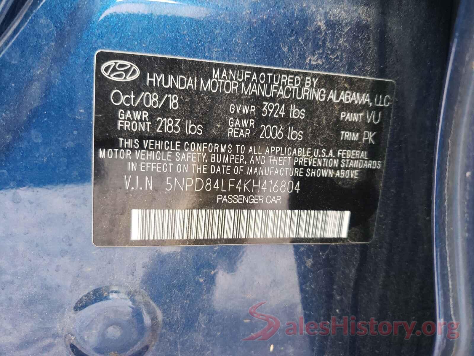 5NPD84LF4KH416804 2019 HYUNDAI ELANTRA