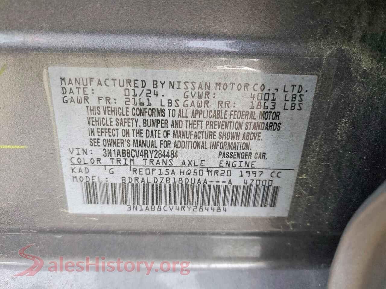 2024 NISSAN SENTRA VIN 3N1AB8CV4RY284484, trunk area