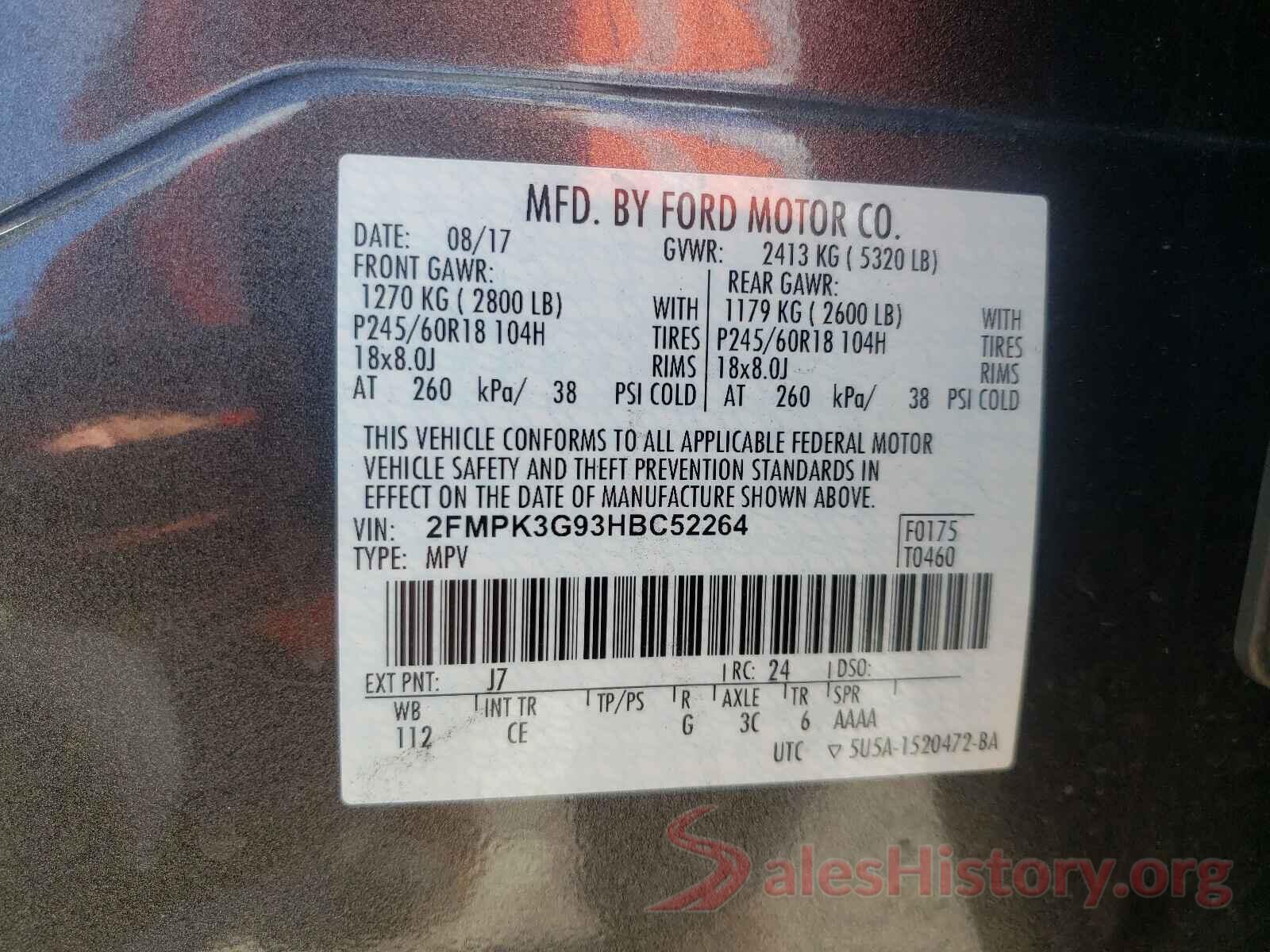 2FMPK3G93HBC52264 2017 FORD EDGE