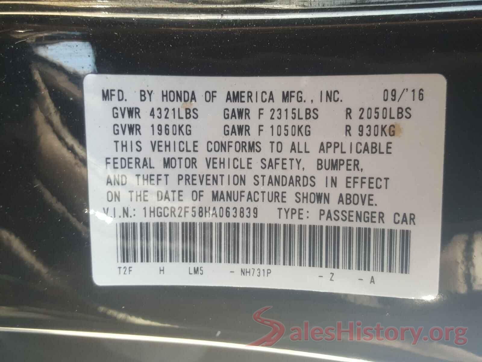 1HGCR2F58HA063839 2017 HONDA ACCORD