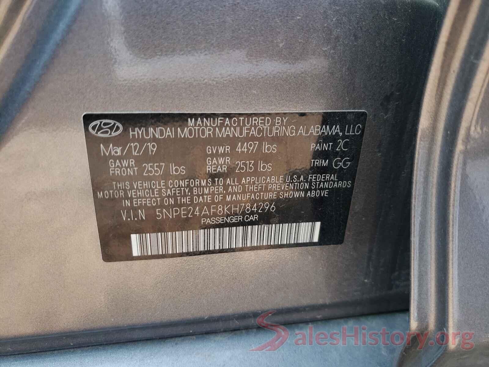 5NPE24AF8KH784296 2019 HYUNDAI SONATA