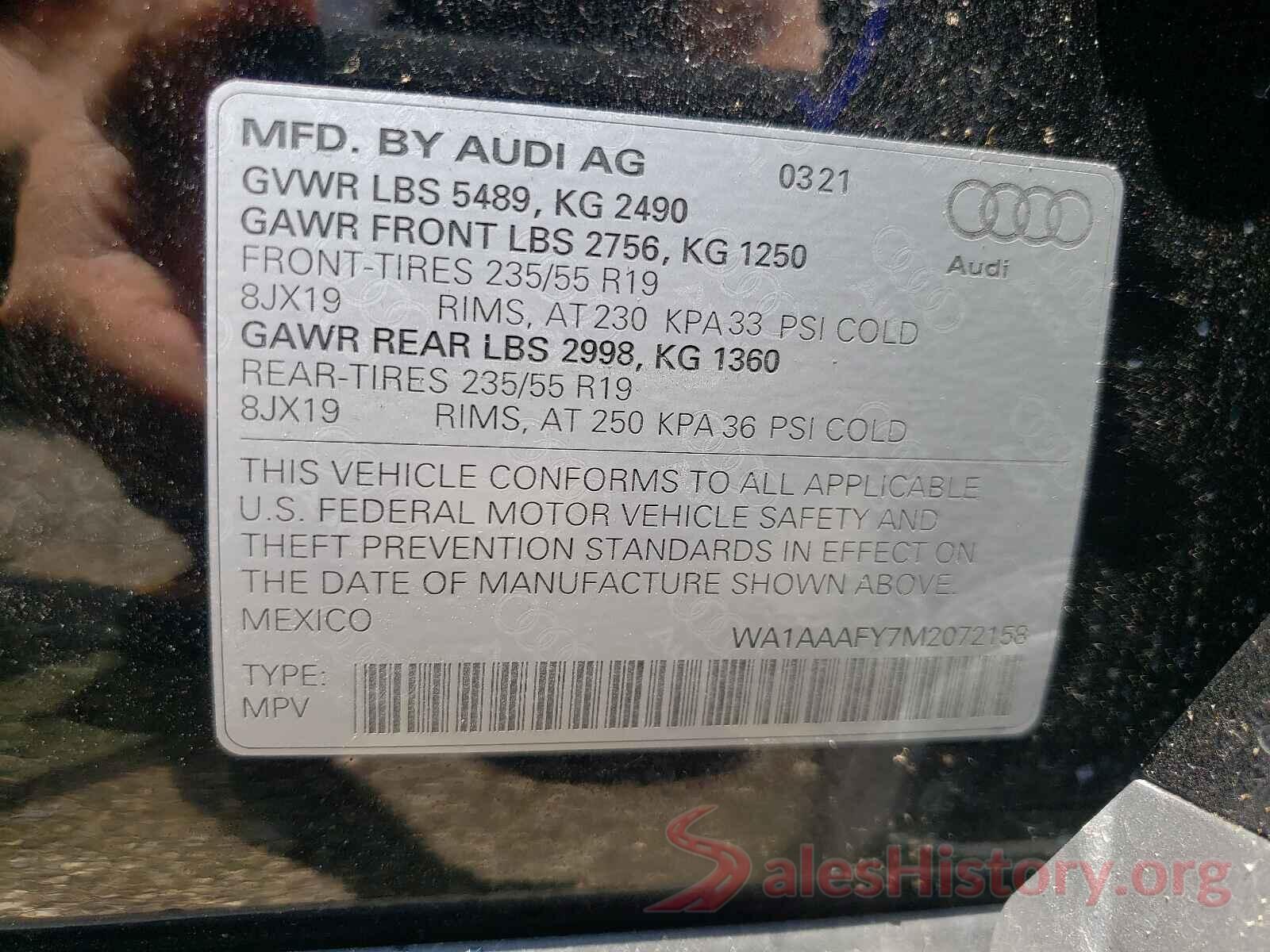 WA1AAAFY7M2072158 2021 AUDI Q5