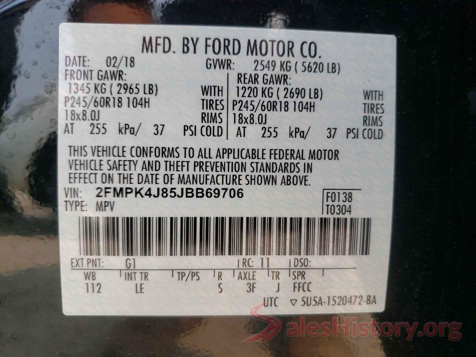 2FMPK4J85JBB69706 2018 FORD EDGE