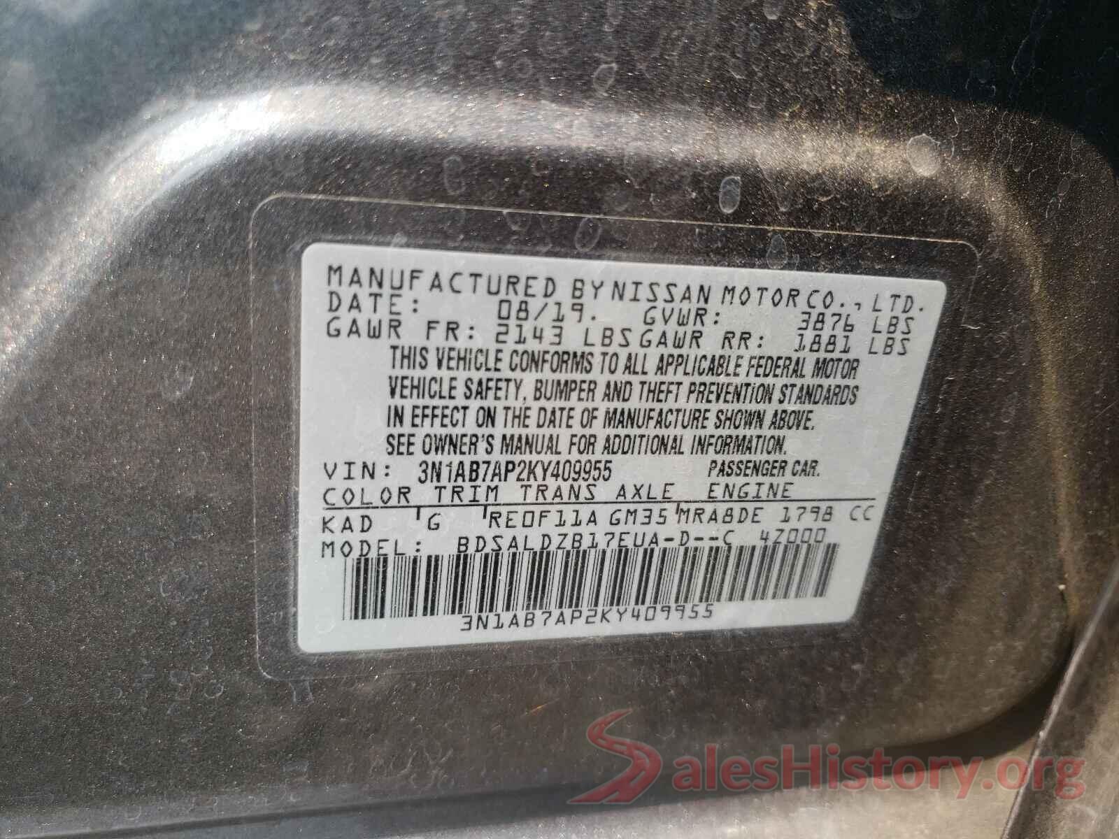 3N1AB7AP2KY409955 2019 NISSAN SENTRA