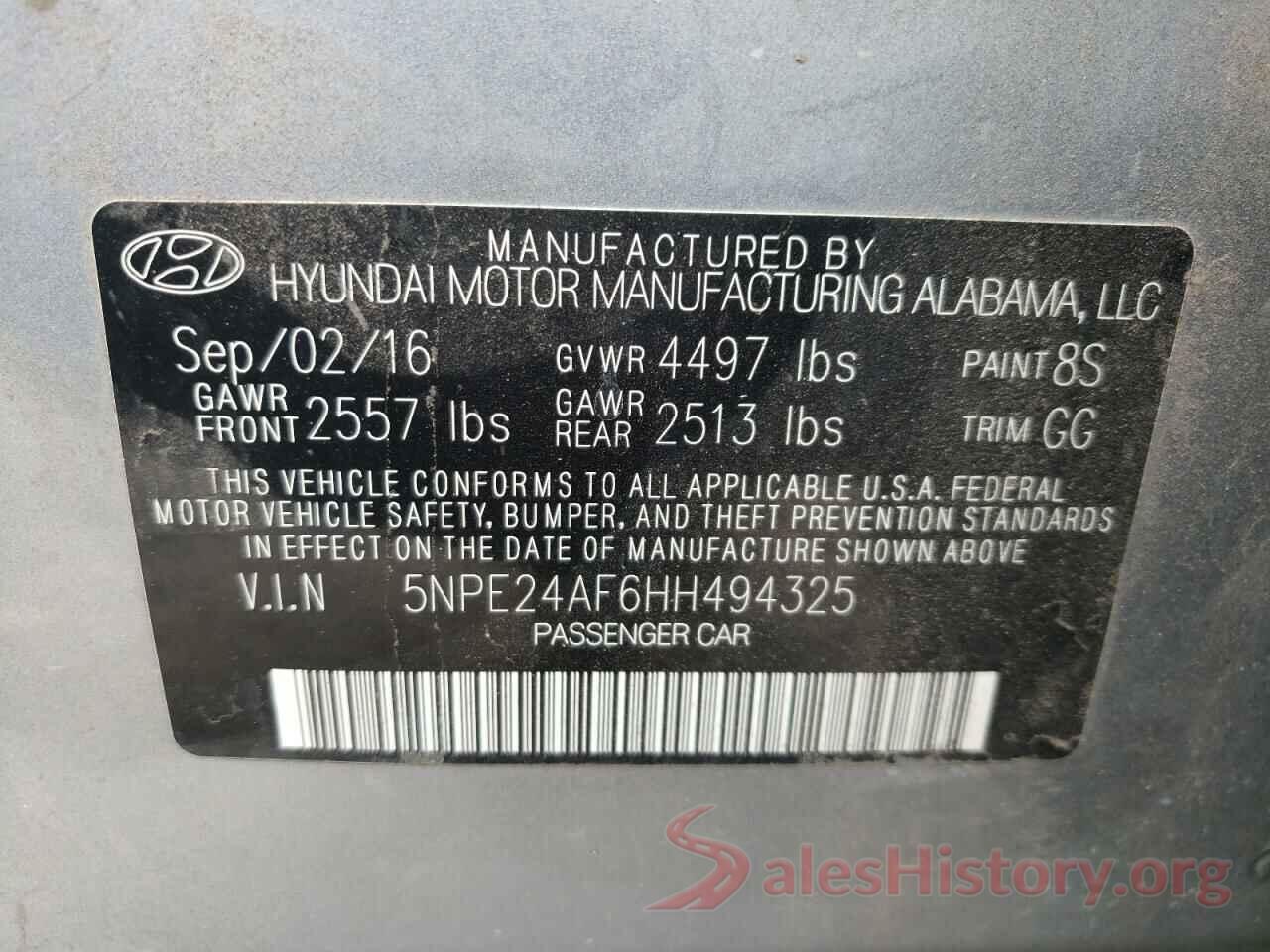 5NPE24AF6HH494325 2017 HYUNDAI SONATA