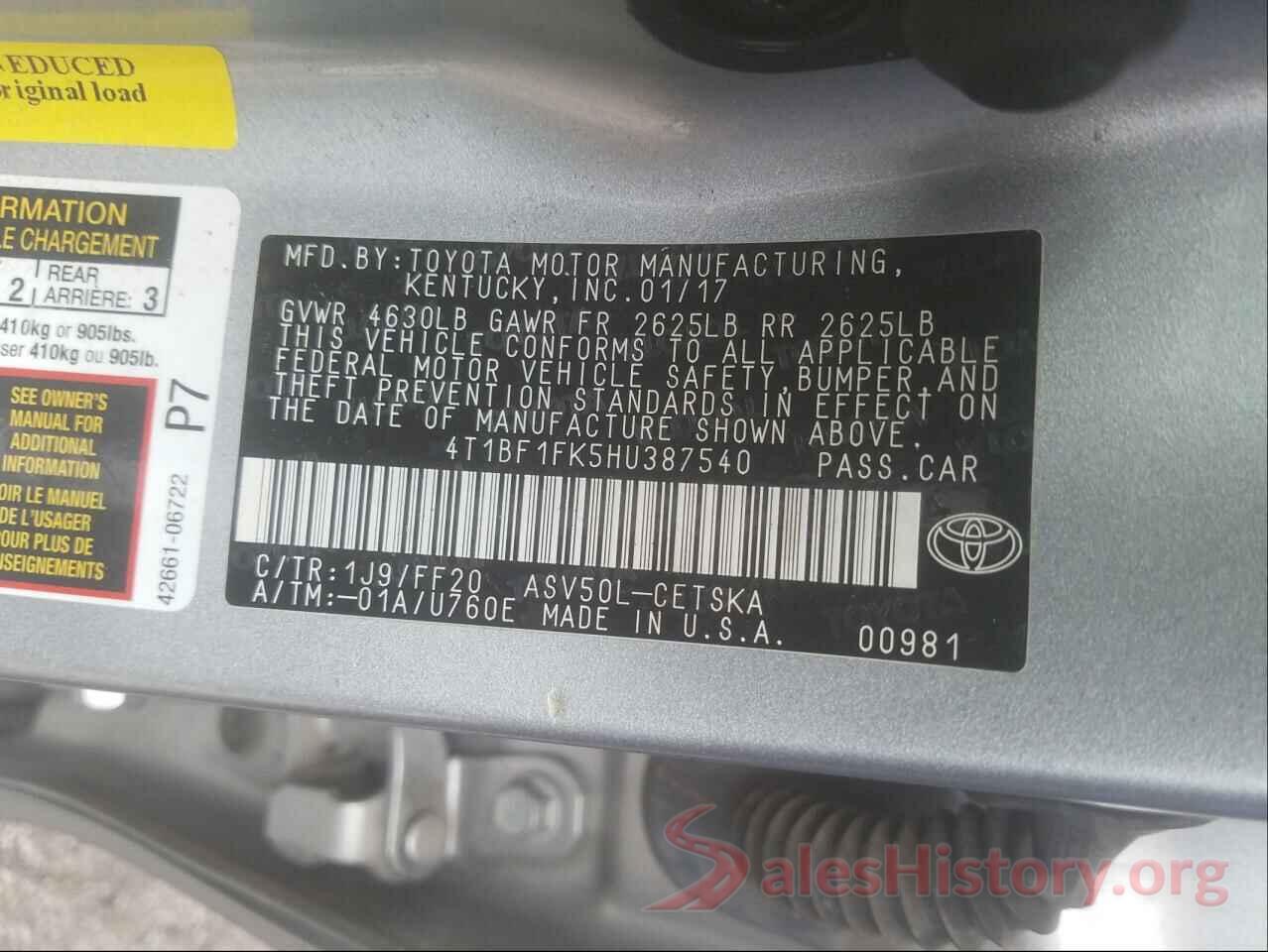 4T1BF1FK5HU387540 2017 TOYOTA CAMRY