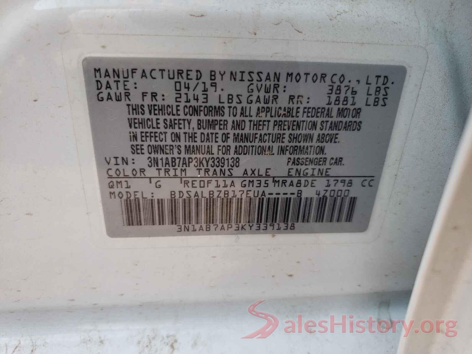 3N1AB7AP3KY339138 2019 NISSAN SENTRA