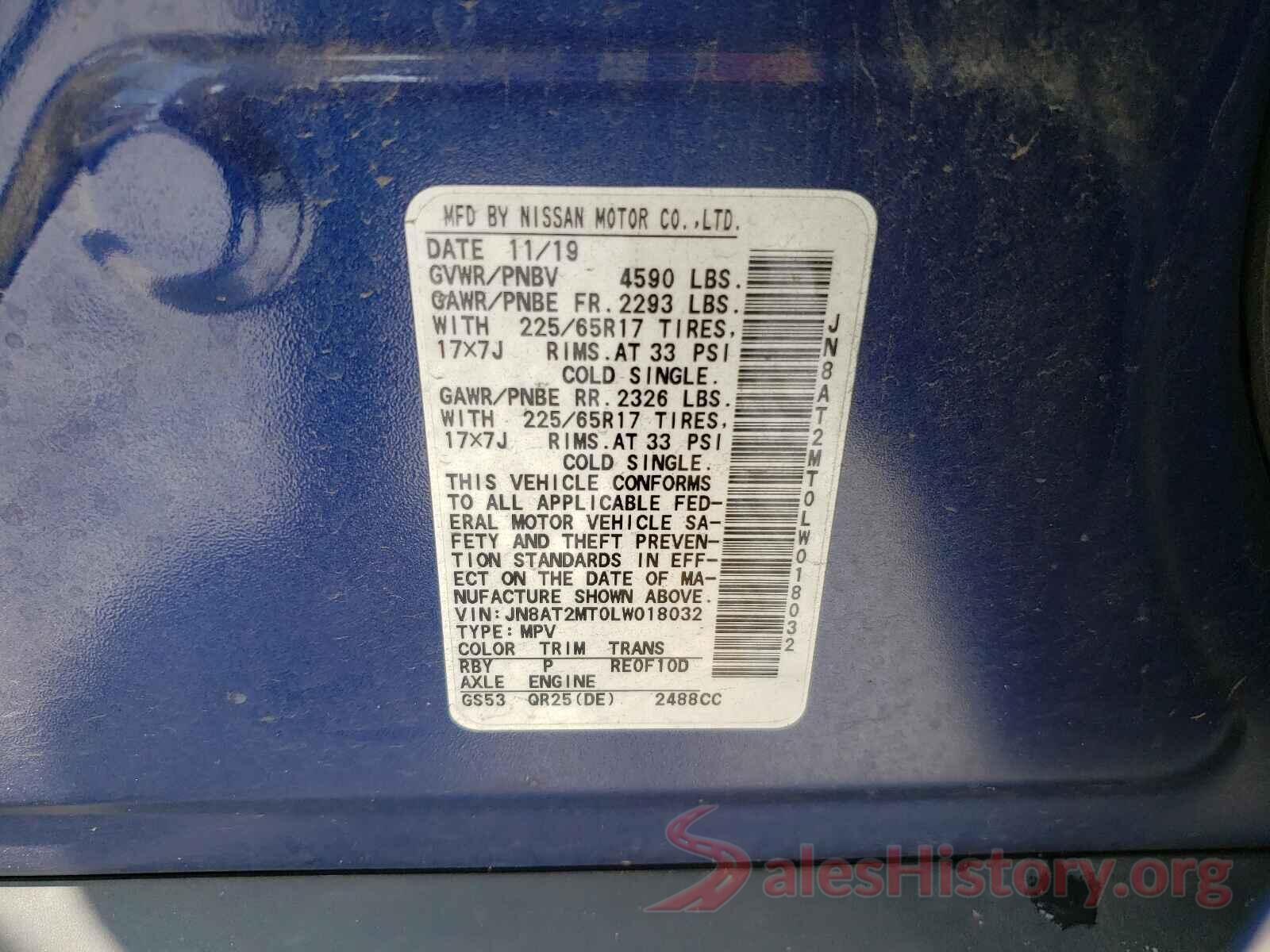 JN8AT2MT0LW018032 2020 NISSAN ROGUE