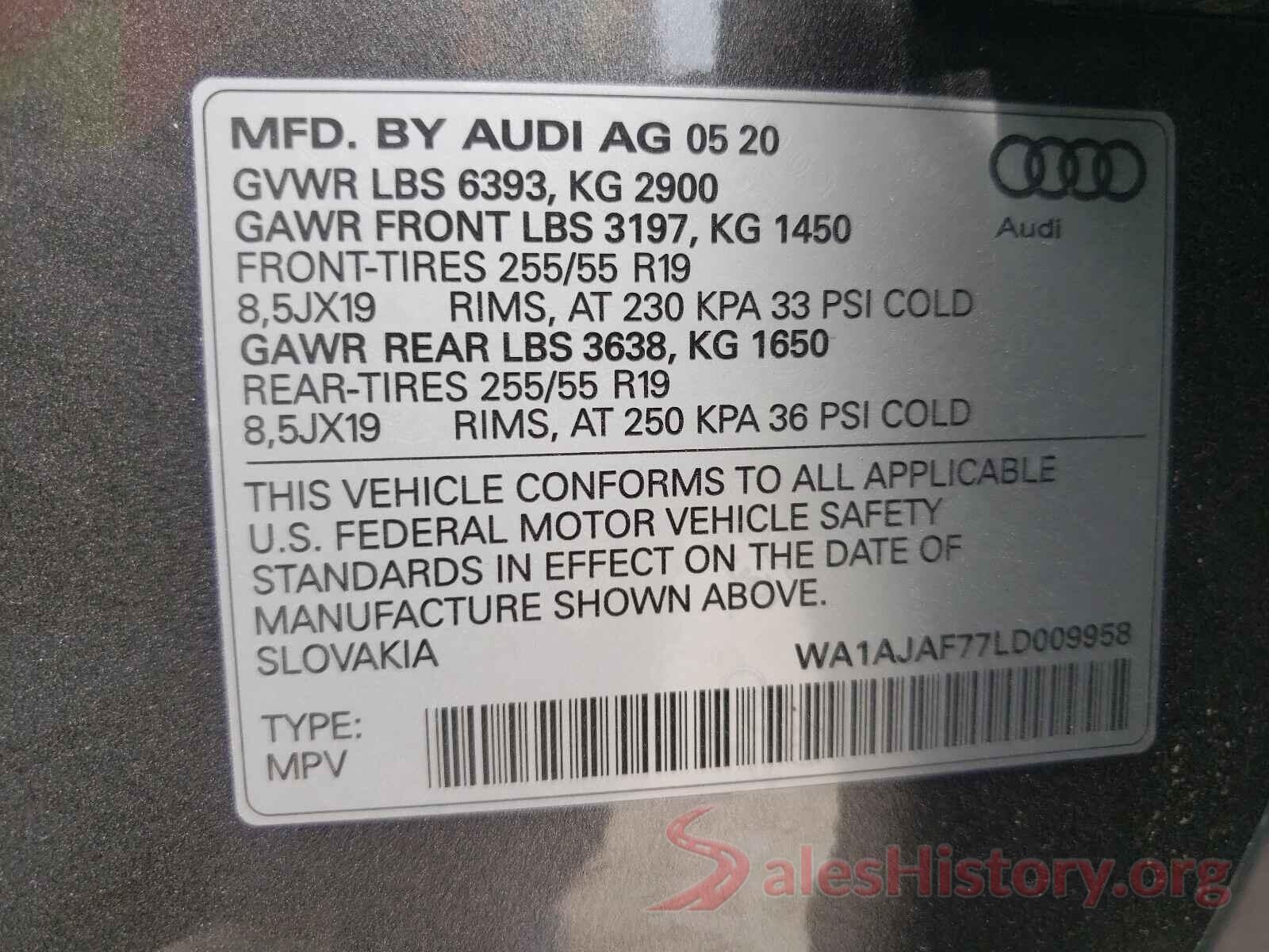 WA1AJAF77LD009958 2020 AUDI Q7