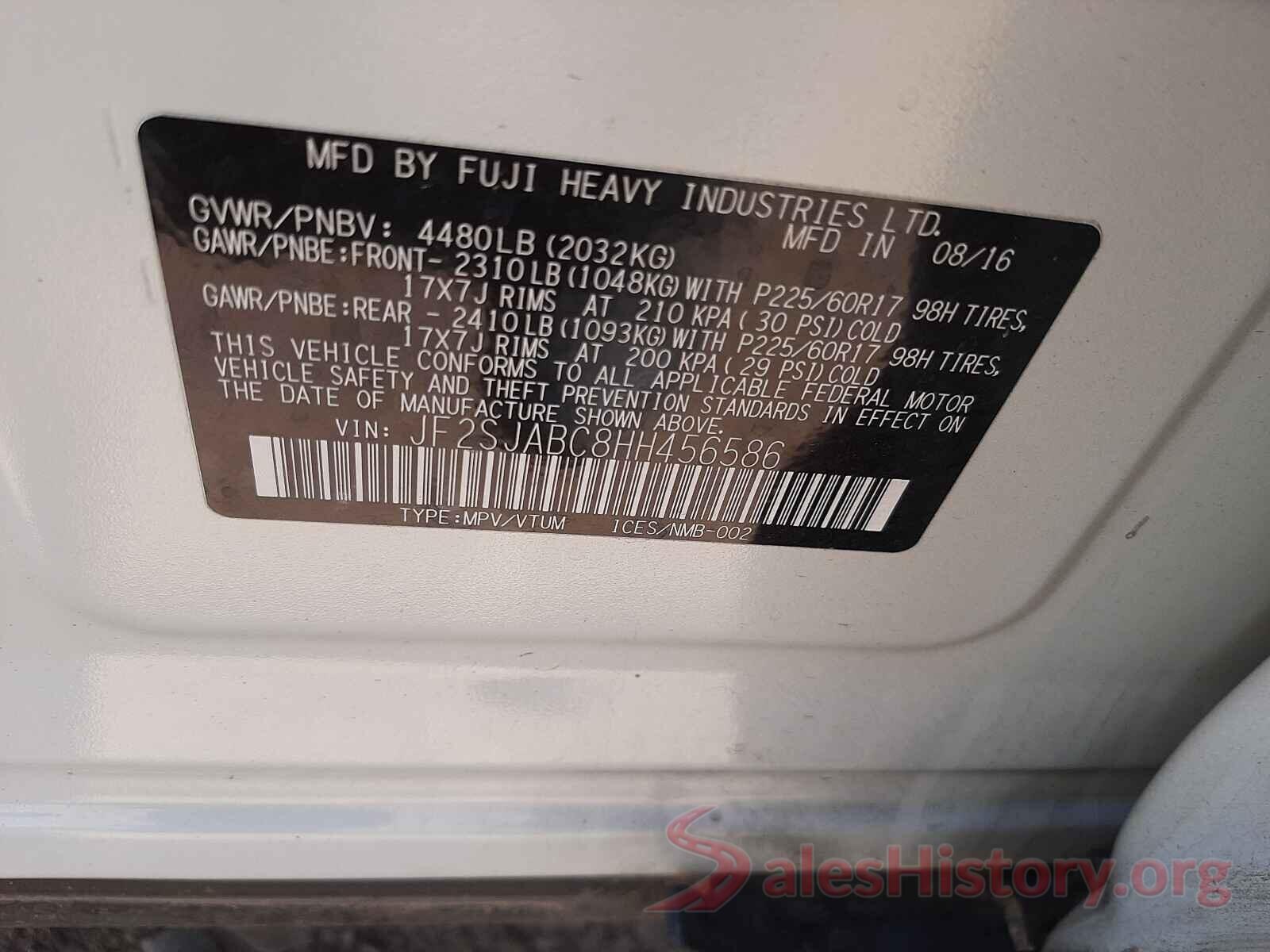 JF2SJABC8HH456586 2017 SUBARU FORESTER