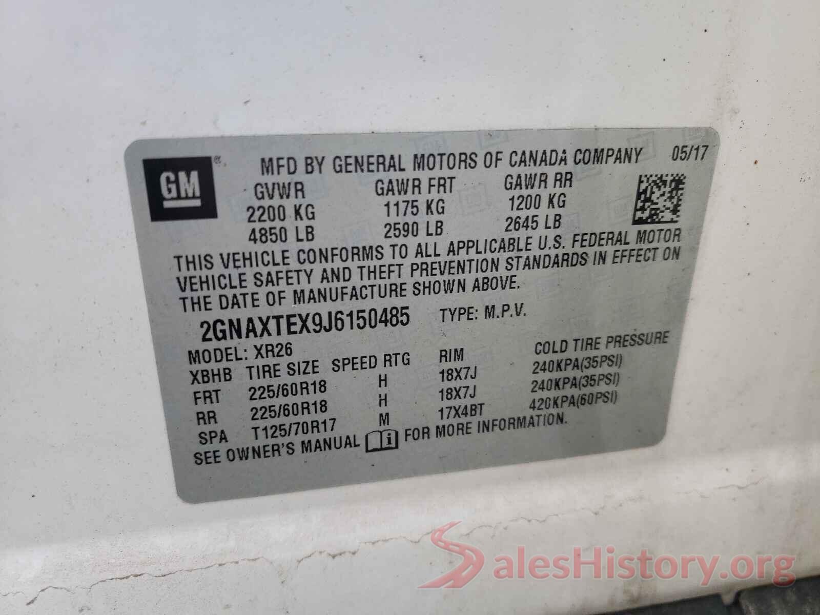 2GNAXTEX9J6150485 2018 CHEVROLET EQUINOX