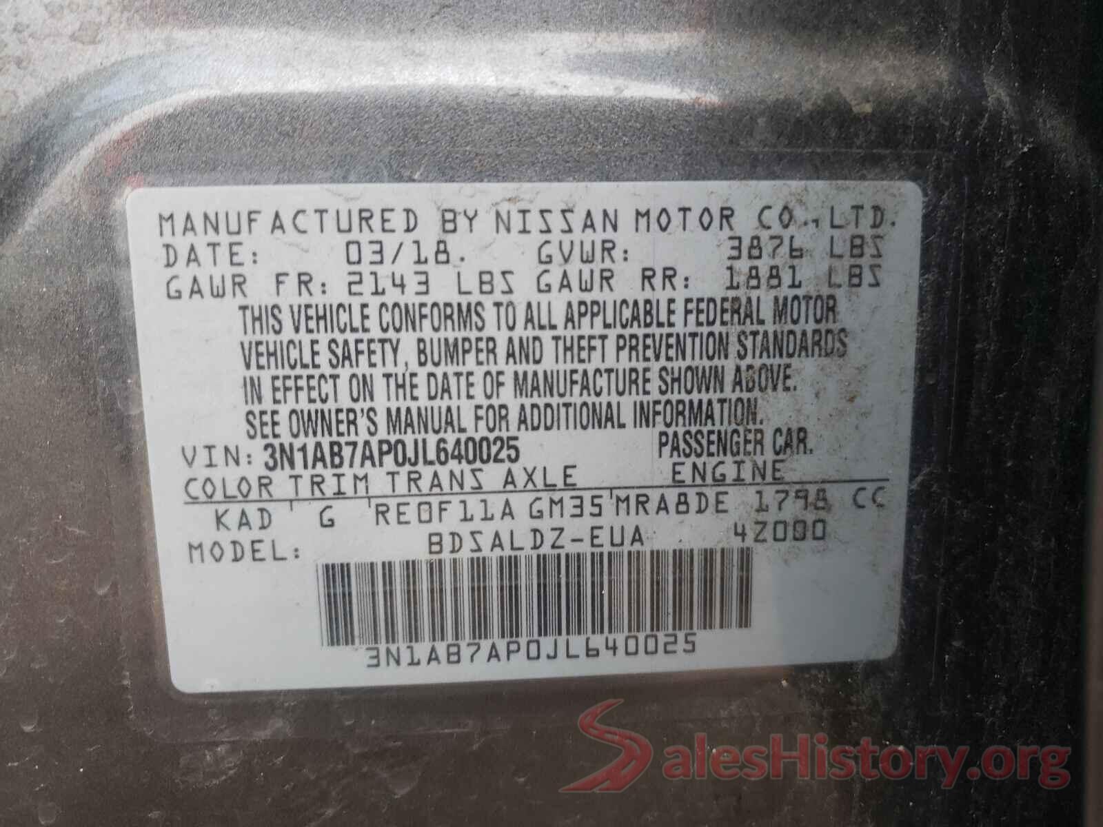 3N1AB7AP0JL640025 2018 NISSAN SENTRA